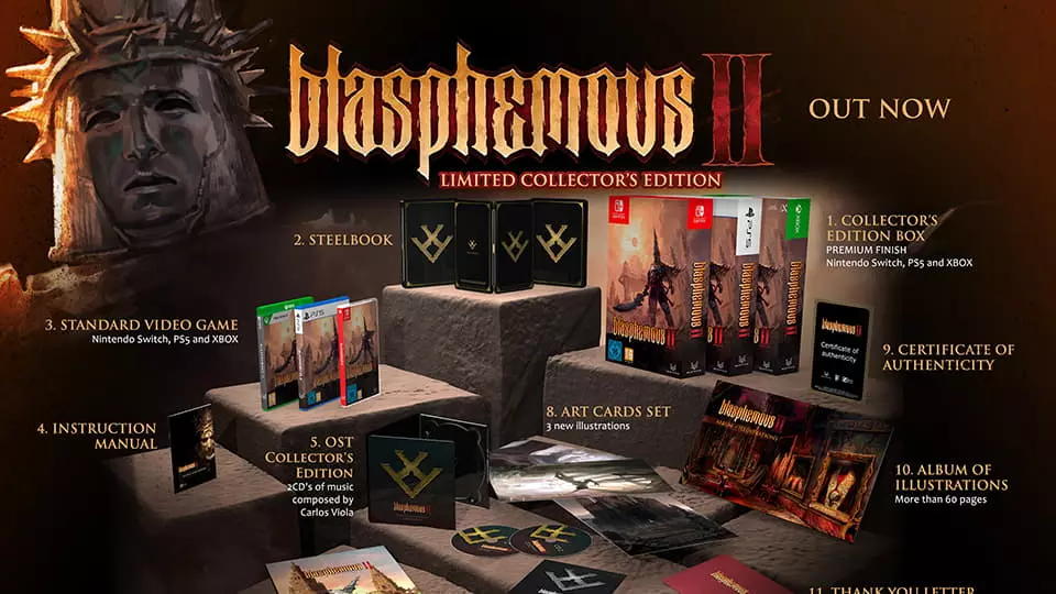 Edición Coleccionista de Blasphemous 2 con figura, artbook y banda sonora